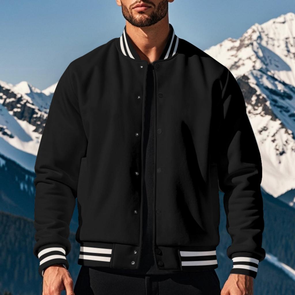 Men's Retro Baseball Jacket Loose Fit Stand Collar Casual Single-Breasted Button Closure