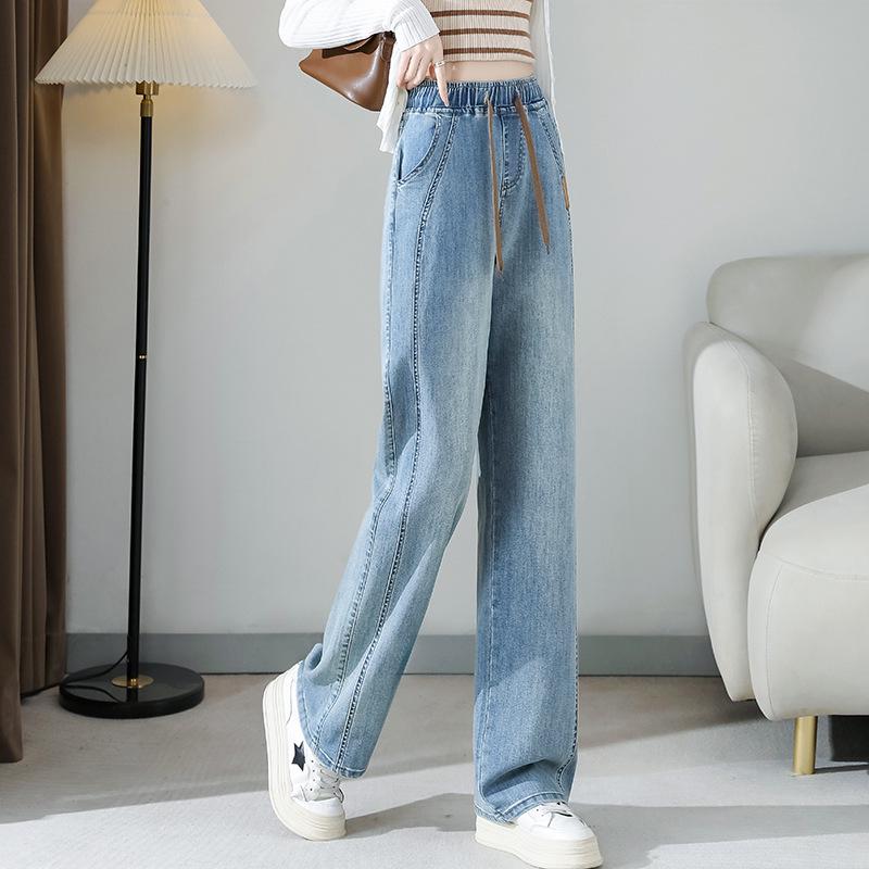 

Spring 2026 Women s Light-Colored Jeans: Straight-Leg, High-Waist, Elastic Waistband, Loose Fit, Plus Size, Winter Style. 27【90-100 lbs】