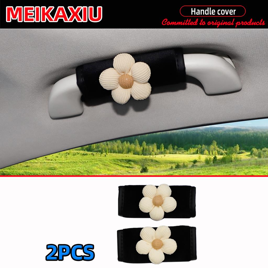 2PCS Soft Plush Fabric Flower Car Door Handle Covers Women's Grip Pull Covers Car Interior Decoration Accessories