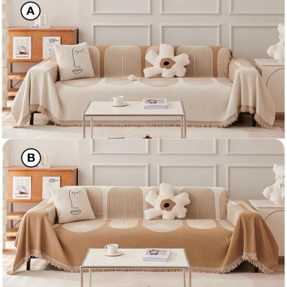 

1pc Simplized Geometric Arch Lines Jacquard Sofa Towel with Tassels, Double Sided Thick Multiple Use Sofa Blanket Leisure Towel 180x90cm хаки