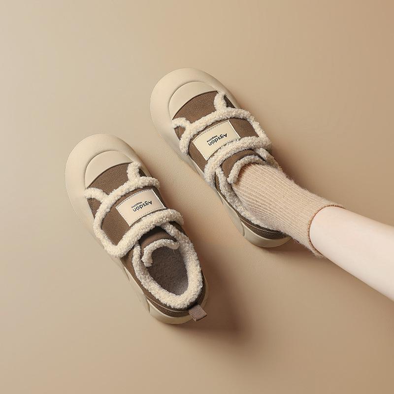 Ogu Shiden Velvet Cotton Shoes Women's 2025 New Winter Ugly Puff Shoes Thickened Sports Platform Cute Board Shoes