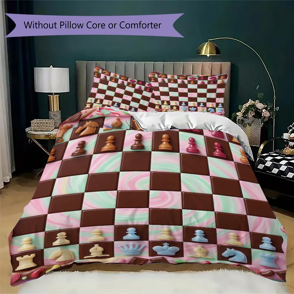 Chess Pattern Bedding Uilt Set Uilt Cover Pillowcase Home Decoration Birthday Gift (1 * Duvet Cover + 2 * Pillowcase Without Core)