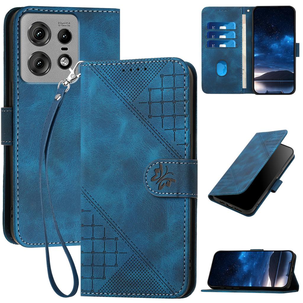 For Motorola Edge 50 Pro 5G Leather Wallet Case Butterfly Flower Imprinted Phone Cover with Strap