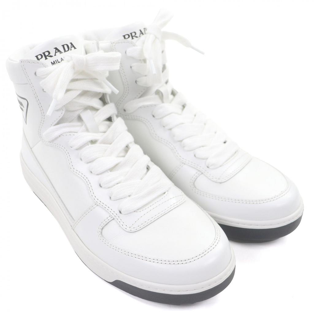 Vynikající PRADA Vysoké tenisky Trojúhelníkové logo bílá kůže Pánské 6 1T638M Použité
