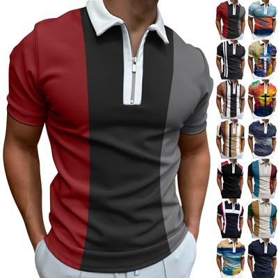 Herren-Hemd, Golf-Shirt, Retro, Farbkontrast, Outdoor, Straße, kurze Ärmel, Button-Down-Druck, Kleidung, Bekleidung, Mode, Designer, lässig, atmungsaktiv