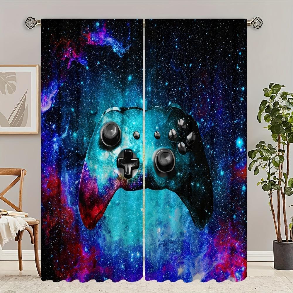 2pcs HD Digital Printed Curtains Home Decor Living Room Bedroom Rod Pocket Curtains Black And White Gamepad Print Bedroom Study