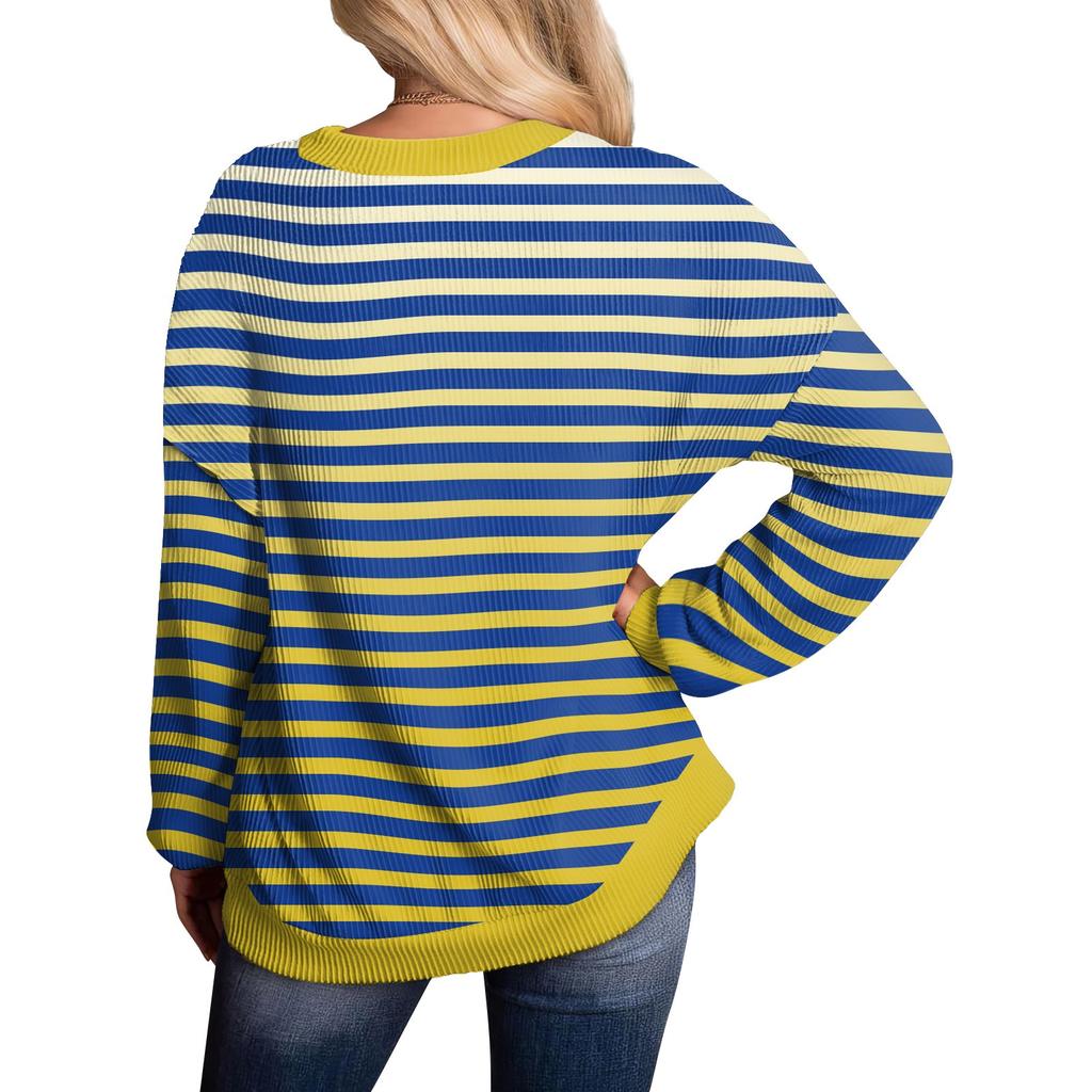 Ladies' Casual Loose Tunic Tops Crewneck Knitted Ribbed Shirts Printing Long Sleeve  Pullover Top