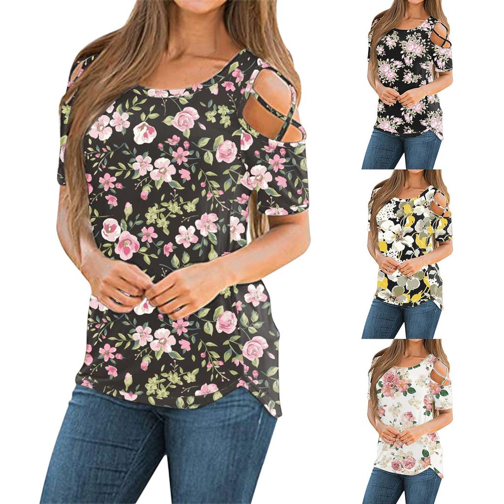 Women Casual Printing Shirts Short Sleeve Loose Tee Tops Tunic Blouse Tops