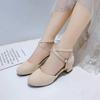 Baotou Sandals Girl Summer New Simple Cross Buckle Suede Small Size Thick Heel Student Versatile Evening Shoes