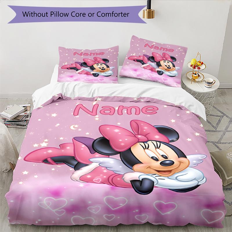3pcs Custom Name Minnie Bedding Set Duvet Cover Closure Includes 1 Duvet Cover & 2 Pillowcases, Soft and Comfortable for All Seasons.