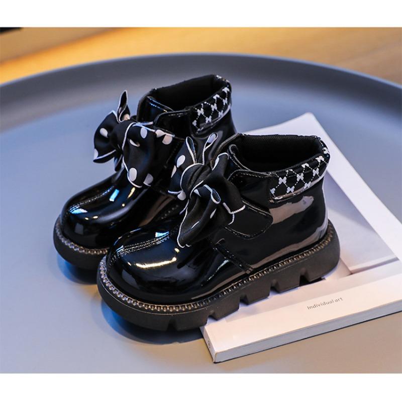 Koreanische version nette mädchen bogen prinzessin stil leder stiefel mädchen kurze stiefel nicht-slip weiche sohle einzigen stiefel