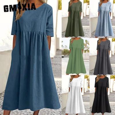 Primavera Estate Abito Donna Girocollo Abiti Lunghi Casual Ampi Abiti Taglie Forti