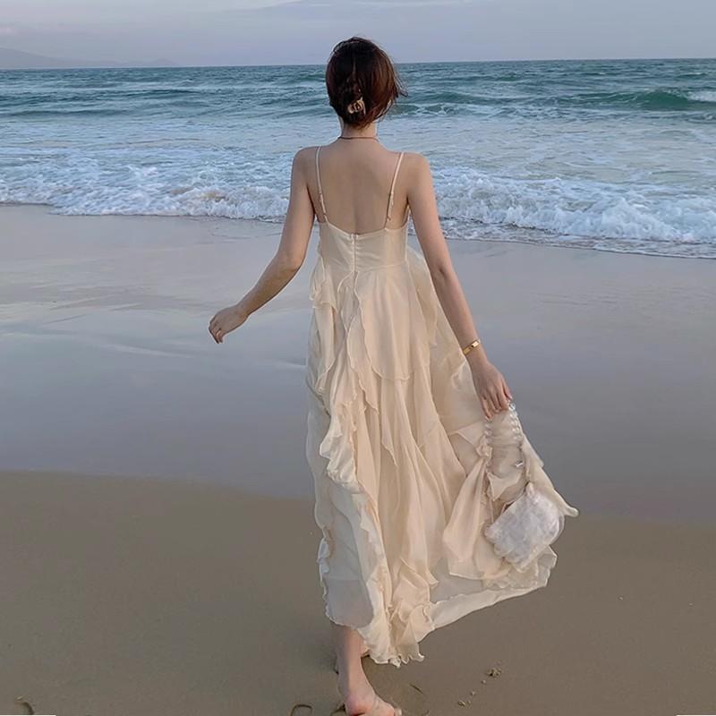 Summer Vacation Suspender Ruffle Dress Slim Yunnan Travel Mori Fairy Skirt Sanya Beach Skirt