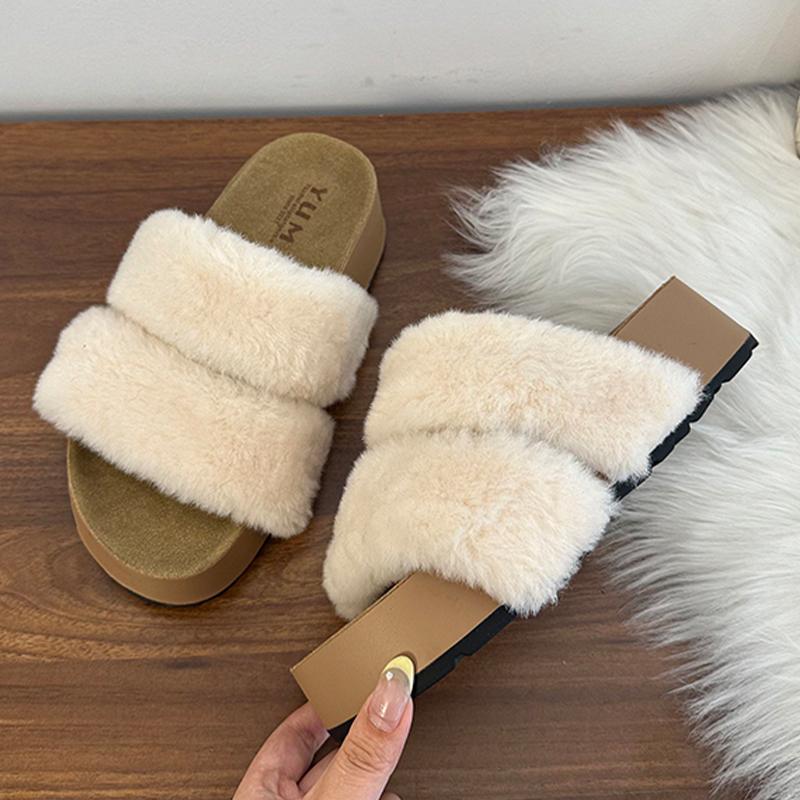 Fashion Flats Women Slippers Fur Fashion Cozy Shoes Autumn Dress Designer Woman Cotton Shoes 2025 New Dress Short Plush Zapatos Mujer