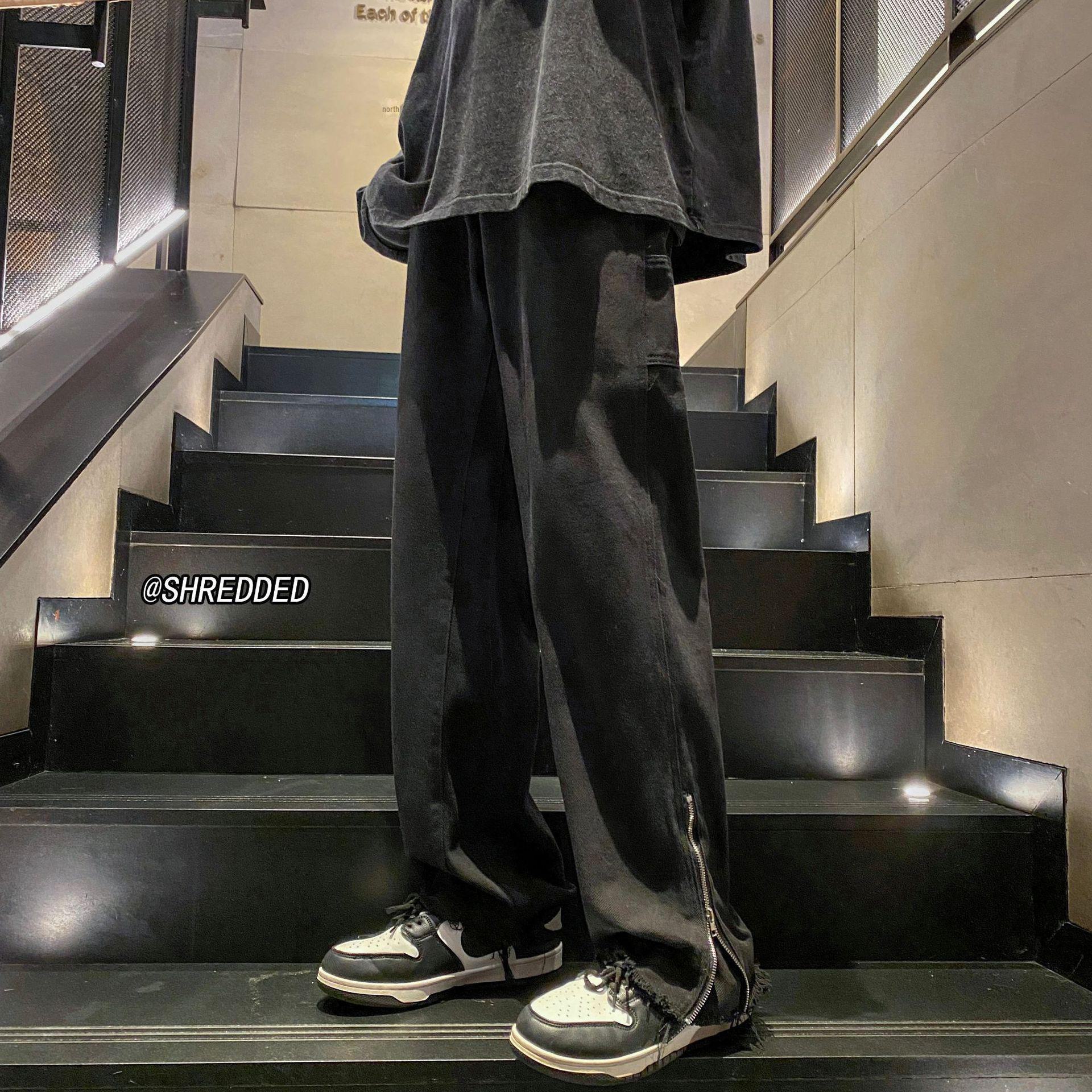 

Мужские джинсы-клеш в стиле ретро 2023 года — американский уличный стиль, прямые брюки большого размера 2XL чёрный