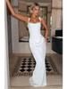 Women's Spring Slim Fishbone Strappy Long Dress - Solid Color Hip-Hugging Design