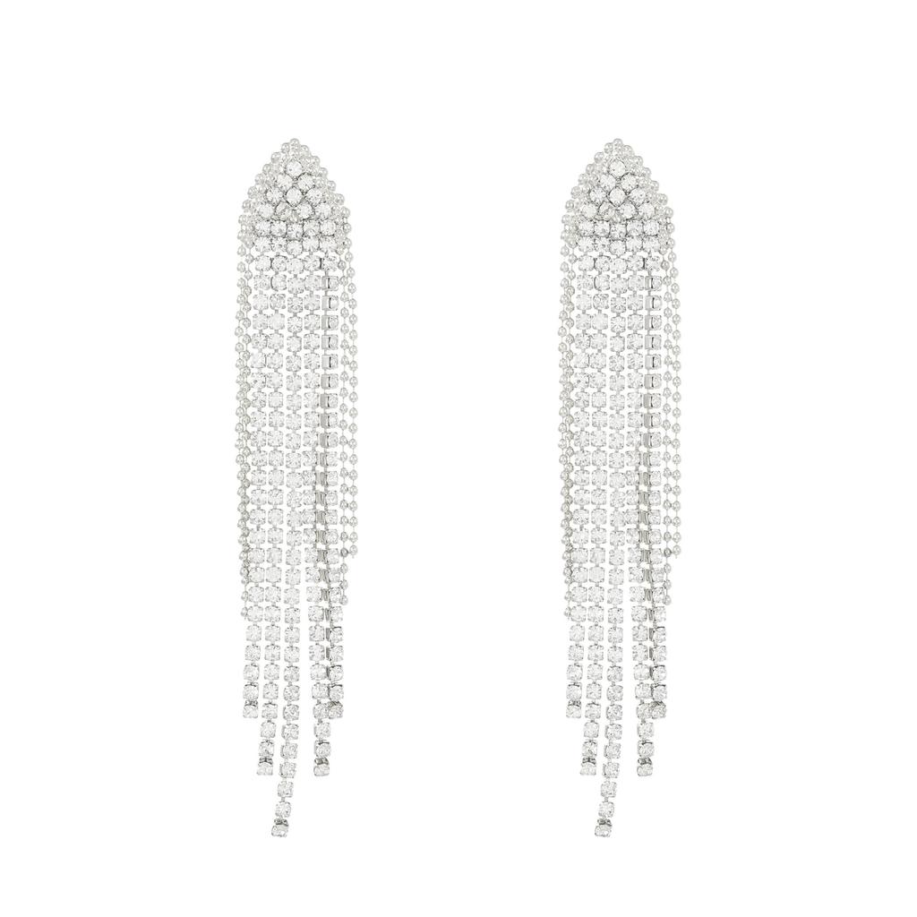 High Quality Light Luxury Full Diamond Exaggerated Chain Fringed Earrings Femininity Love Rhinestone Earrings Internet Celebrity Earrings Wholesale