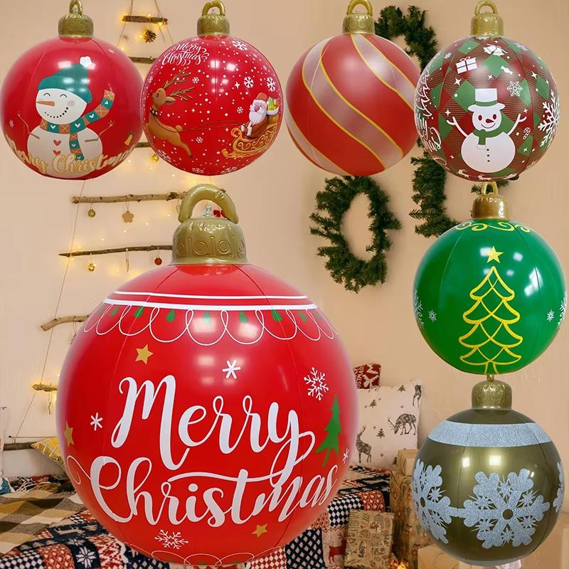 60CM Outdoor Weihnachts-Aufblasball Weihnachtsbaum Dekokugel PVC Riesen Groß Große Bälle Spielzeug Neujahrsparty Hof Ornament