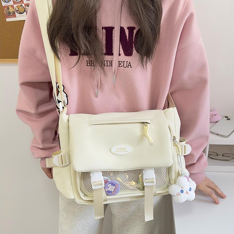 Large-capacity school bag, mailman bag, women's transparent and versatile simple shoulder messenger bag, college trend pain bag