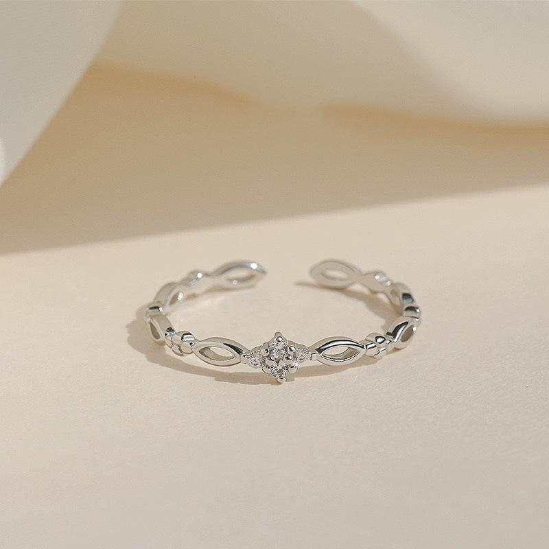 S925 Sterling Silver Gold-Plated Diamond Geometric Open Ring Female Design Niche Simple Bracelet High-Grade Light Luxury Tail Ring