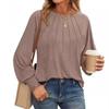 Autumn and Winter Women's Blouse Round Neck Pleated Long Sleeve Casual Tops