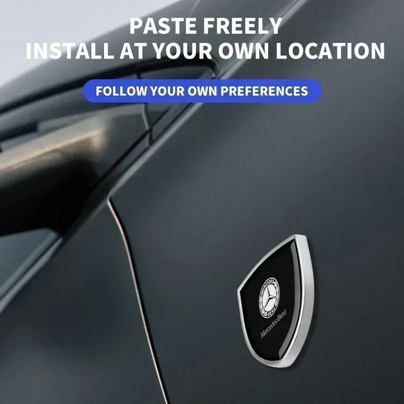 BKM3    1/2pcs 3D Metal Shield Emblem Car Window Body Side Badge Stickers For Mercedes Benz AMG A B C E S class GLA GLC CLA GLK GLE