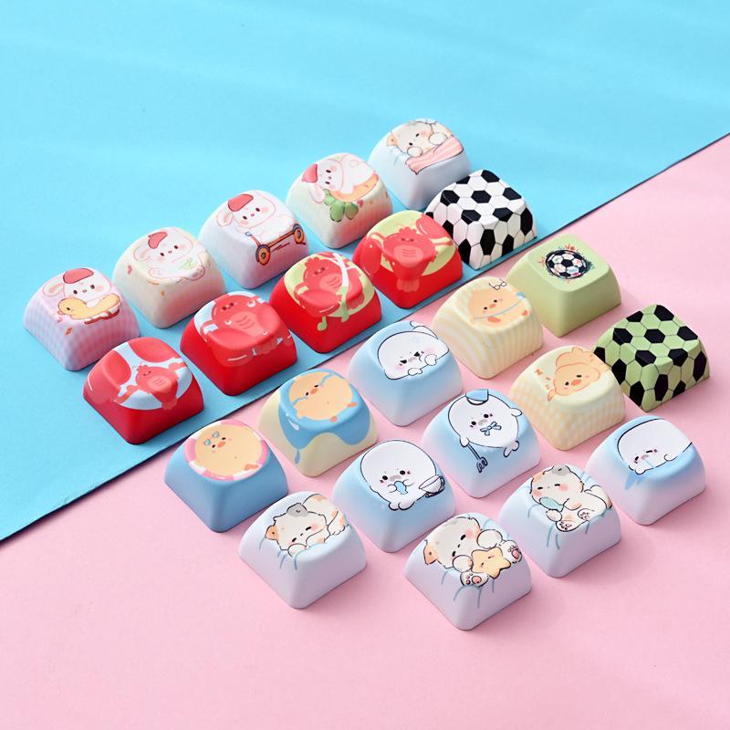 10 Pcs Creative Dye Sublimation Keyboard Keycap Accessories Cute Animal Stress Relief Keyboard Hats