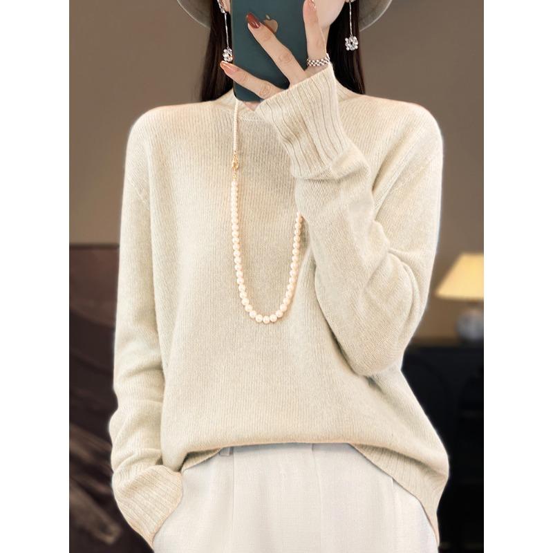 

Женский свитер с полувысоким воротником, утолщенный семиниточным вязанием, новый пуловер на осень и зиму, мягкий, восковой, свободный, ленивый, ветрозащитный свитер-топ M