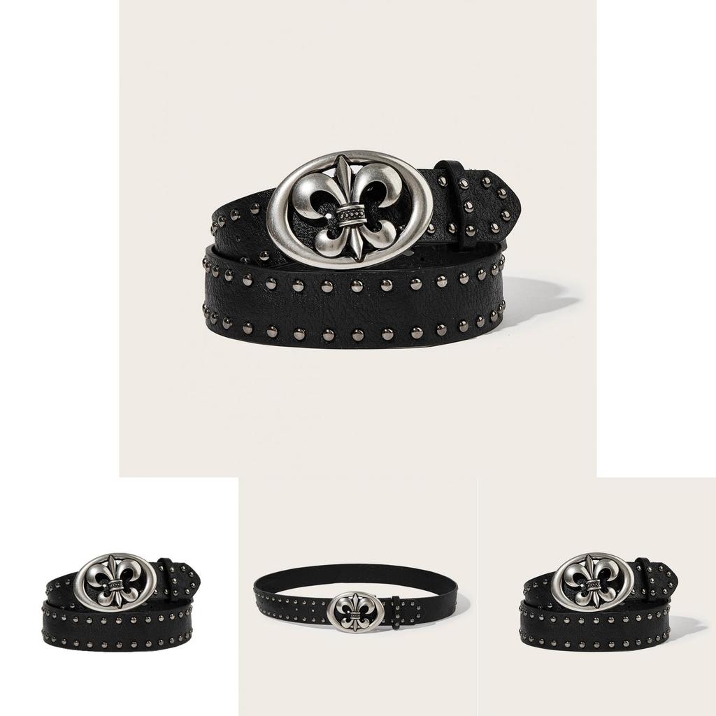 Punk Leather Belt For Men With Alloy Buckle And Studded Rivets For Casual Streetwear