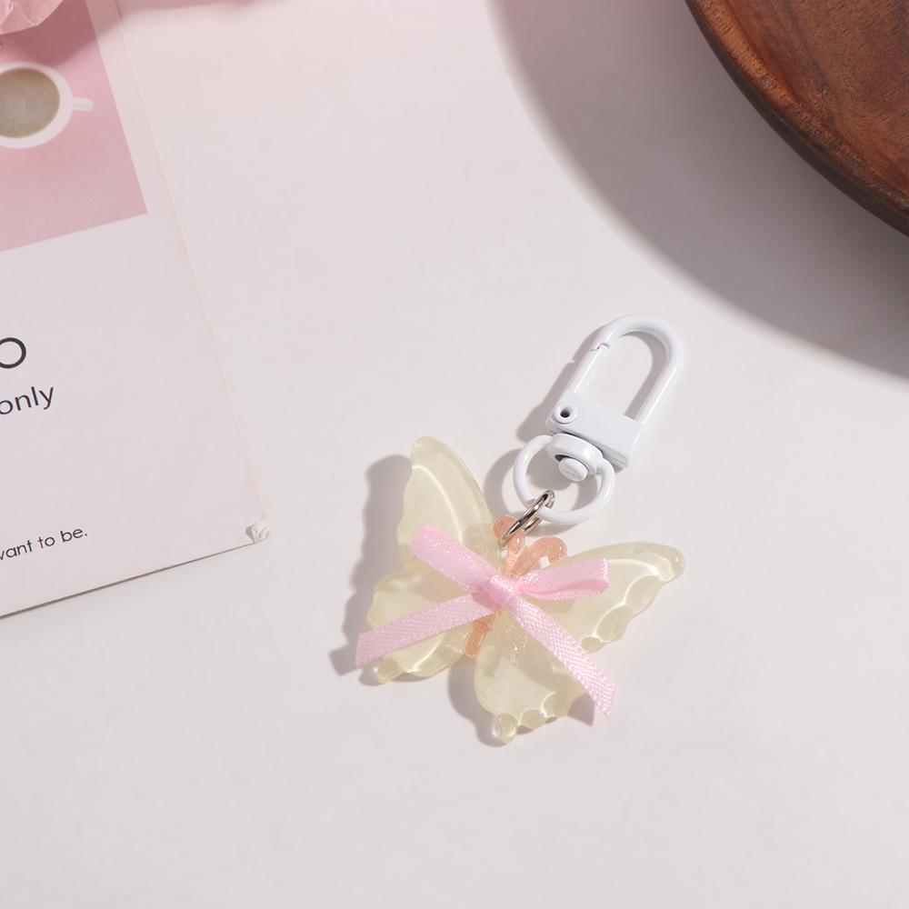 Resin Butterfly Keychain Sweet Ribbon Bow Keyring Lovely Jelly Butterfly Pendant  Hanging Accessory