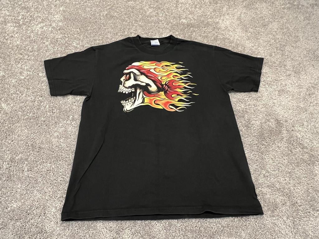 Dayton Cycle Motorcycle Flame Skull Biker T Shirt Large