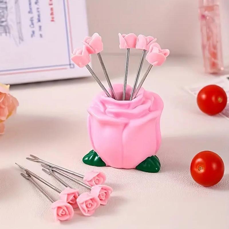 

10 штук креативных фруктовых вилок из нержавеющей стали в форме розы для домашнего использования, милые фруктовые шпажки с высокой эстетической ценностью