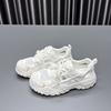 Leather mesh ugly cute dad shoes girl 2025 summer new thick-soled hollow thin breathable casual sports shoes tide