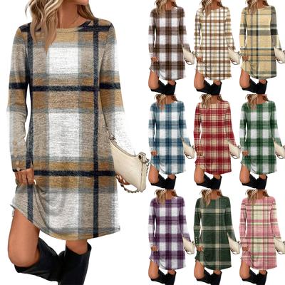 Women's Fashion Casual Dress With Pockets, Decorative Buttons,  Round Neck And Long Sleeves