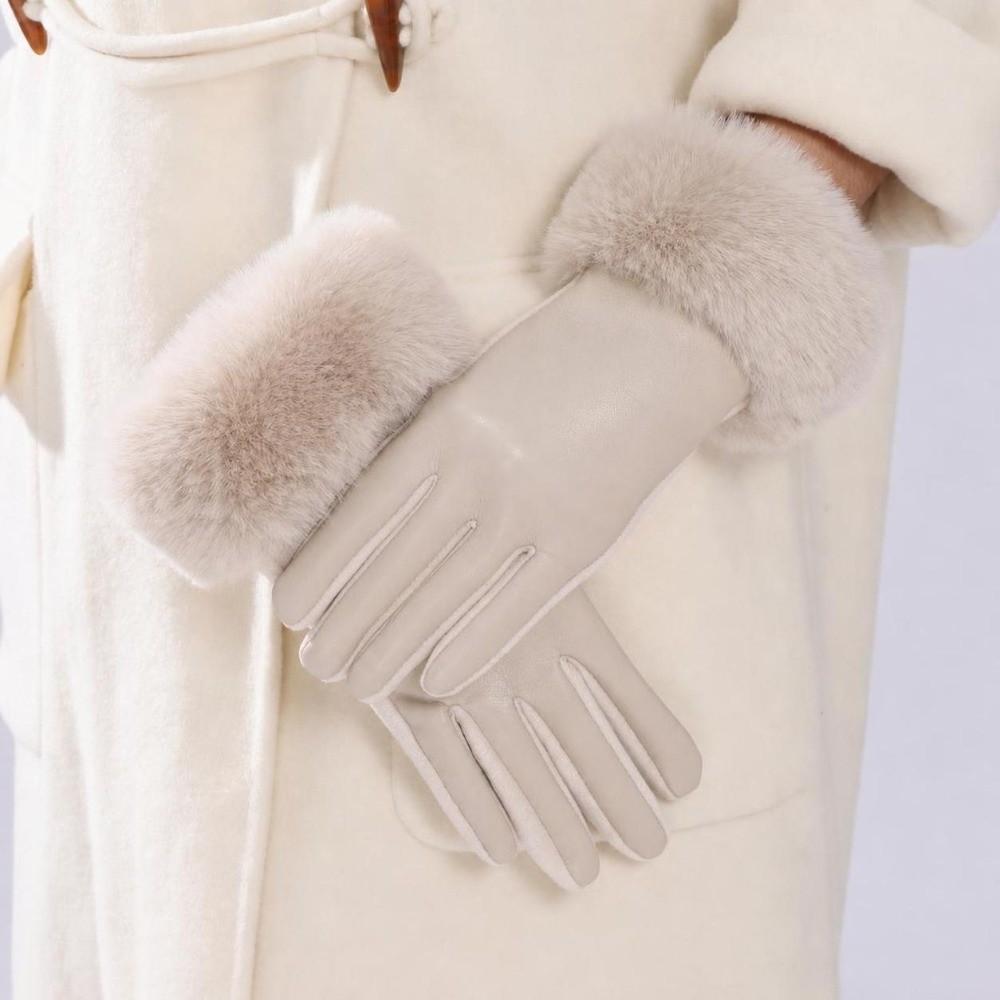 Fluffy Touchscreen Plush Gloves Warm Cycling Windproof Gloves New Winter PU Leather Gloves Women