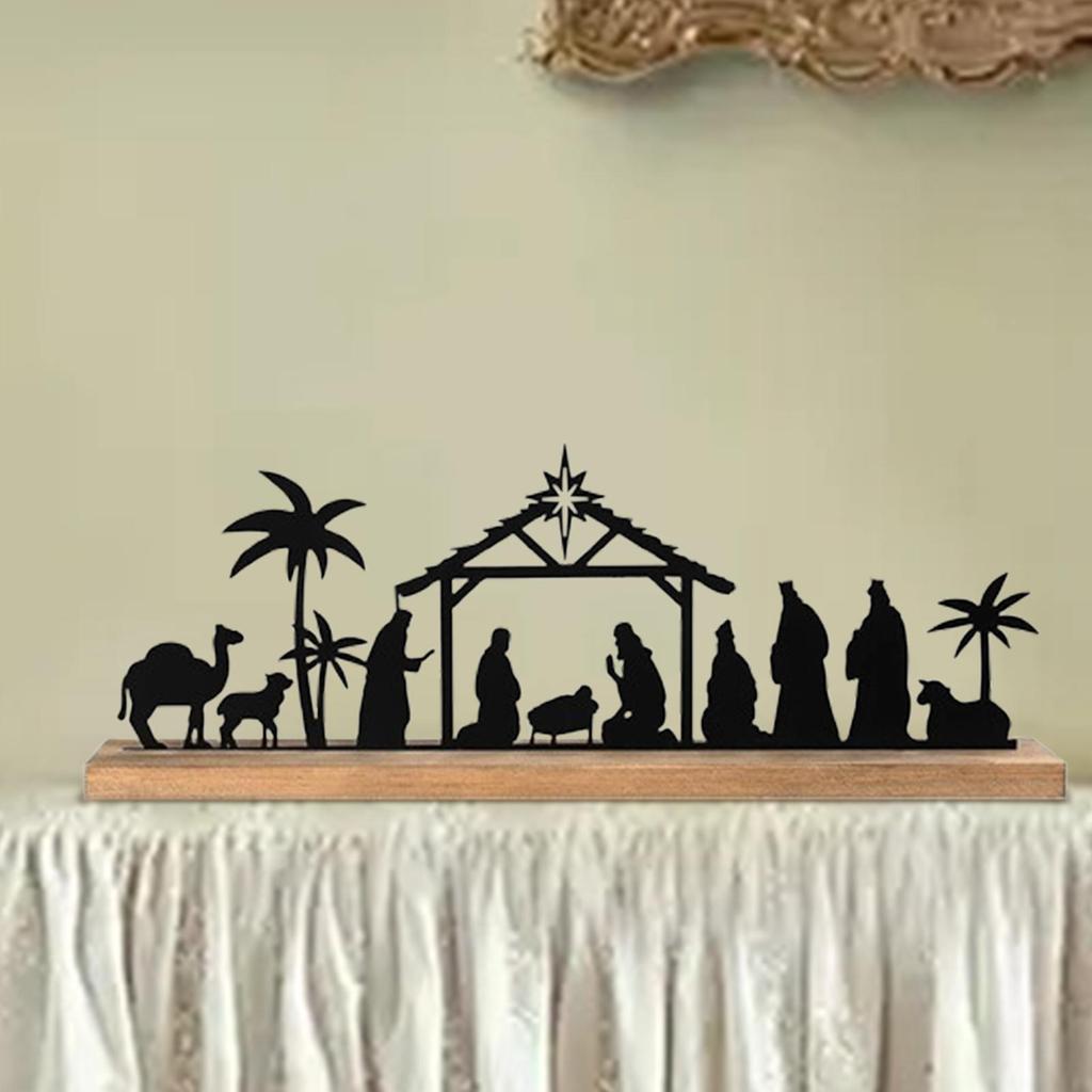 Statua Presepe Religioso Ornamento Natalizio in Legno Decorazione Naturale per Interni Soggiorno Celebrazione