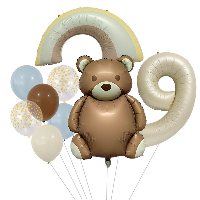 Cute Matte Teddy Bear Balloon Set Milk White Digital Aluminum Film Balloon Birthday Party Decoration Rainbow