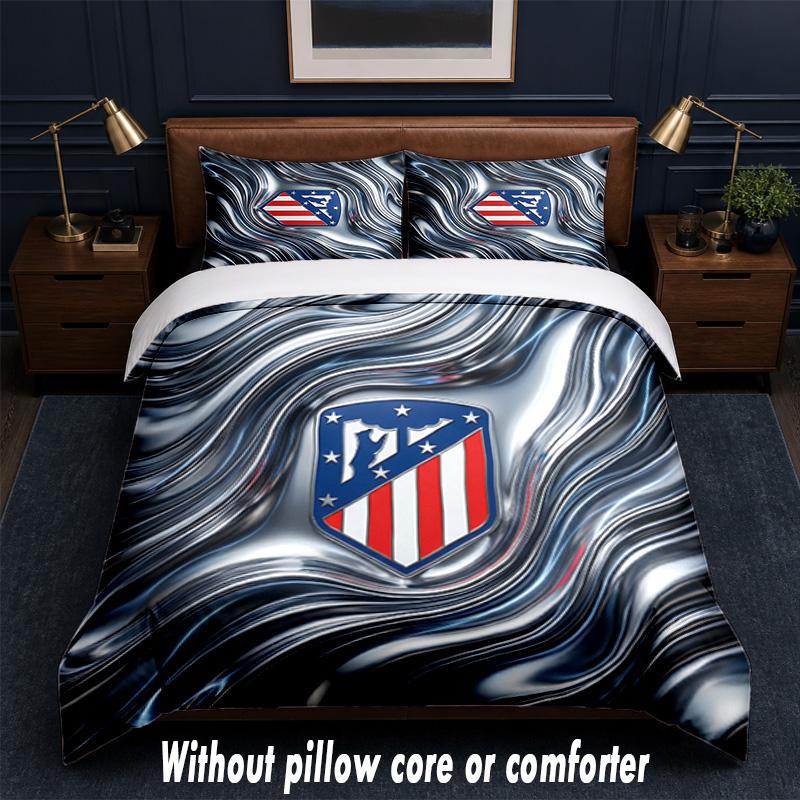 Set Biancheria da Letto Design Atletico Madrid 1 Copripiumino + 2 Federe Morbido Traspirante Biancheria da Letto per la Casa