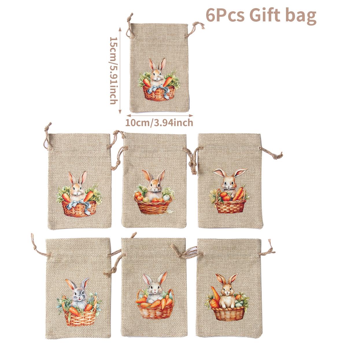 

Easter Burlap Candy Bags Bunny Pattern Jute Linen Treat Gift Bags for Easter Kids Cookies Snack Pack Bags Party Decorations As Picture