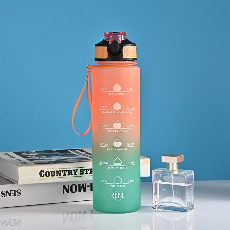 1L Motivational Sport Water Bottle Plastic Water Cup with Time Scale Outdoor Gradient Color Drinking Bottle Fitness Straw Mug