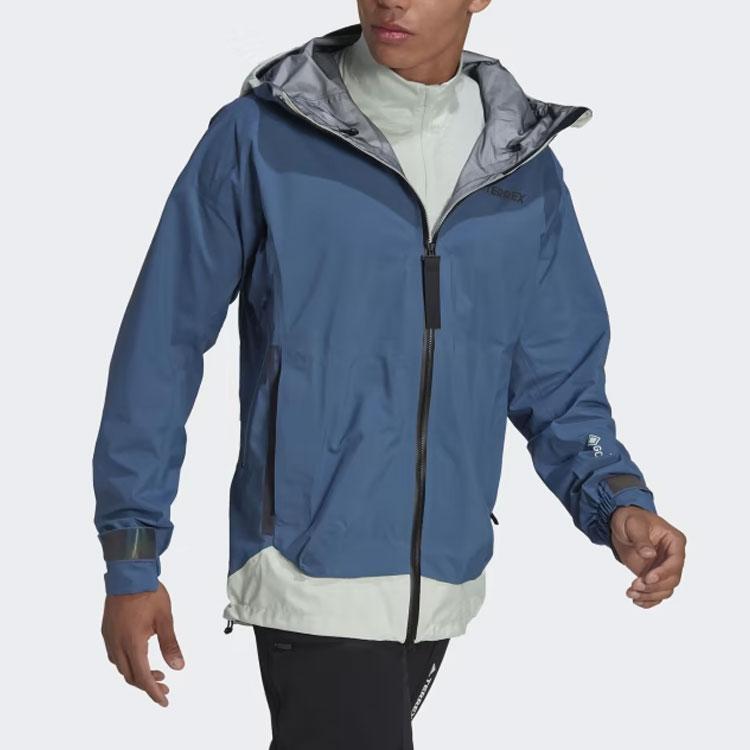 Adidas Terrex Myshelter Gore-Tex Active Rain Jacket Color Block Letter Print Long Sleeve Jacket Men Jacket Blue HH9171