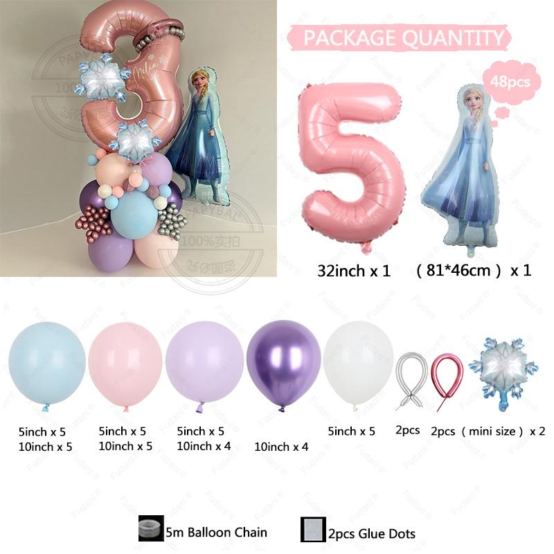 48PCS Frozen Princess Elsa Children's Birthday Party Baby Shower Decoration Decoration Aluminum Film Column Digital Latex Balloo