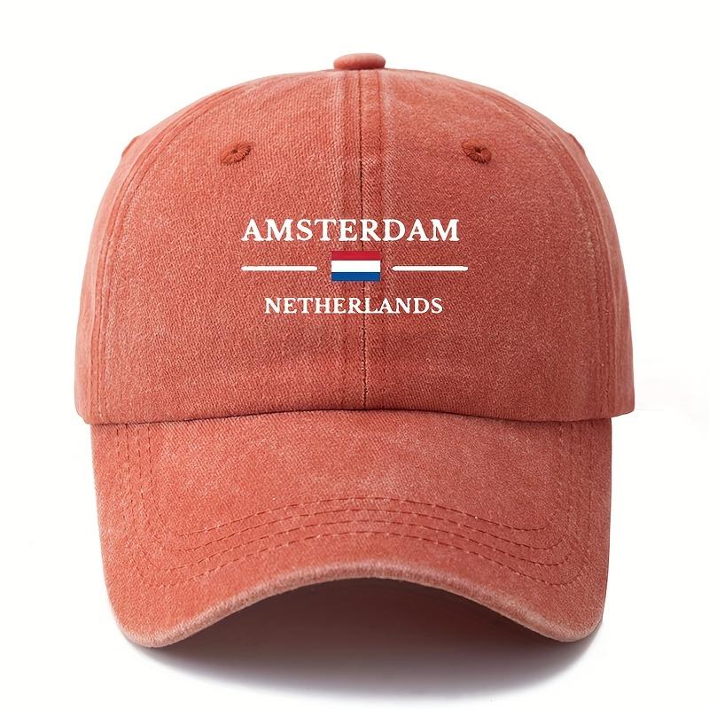Cappellino da Baseball Unisex alla Moda e Versatile con Lettere Stampate AMSTERDAM, Leggero per l'Esterno, Visiera Curva, Cappellino da Baseball da Autista di Camion