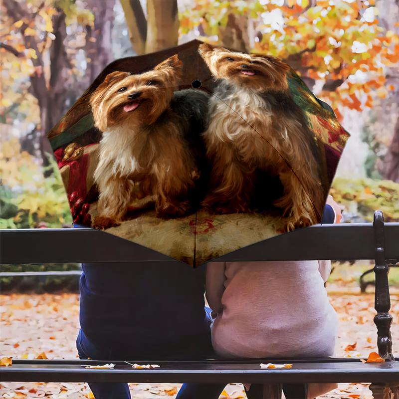 Two Yorkshire Terriers Pattern, Automatic Folding Umbrella, Portable and Foldable Design, 8 Ribs, a Christmas or Birthday Gift.