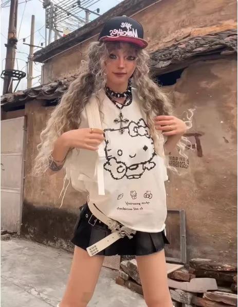 

Hello Kitty Retro Pixel Minimalist Print Cropped T-Shirt Oversized Women And Men Comfortable Fashion T-Shirt 4XL