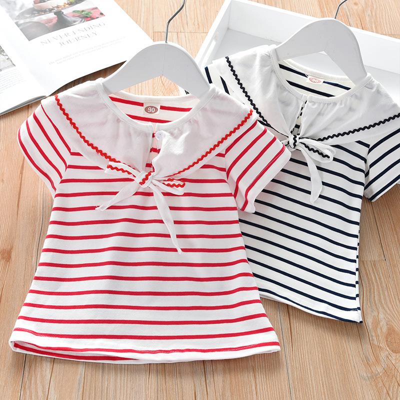

Летняя футболка для девочек, 2023 г., полосатый топ с короткими рукавами для детей