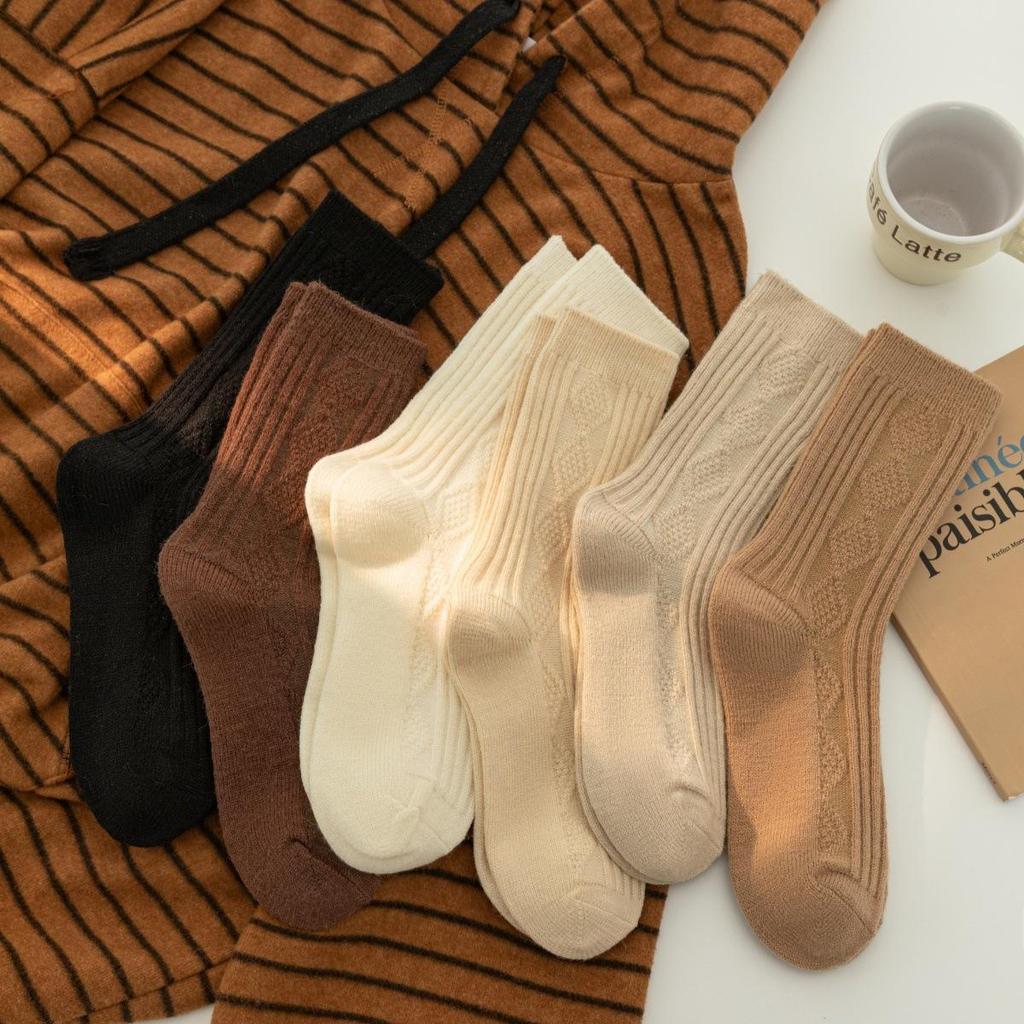 Autumn-Winter Warm Cashmere Diamond Thick Mid-Calf Socks for Women