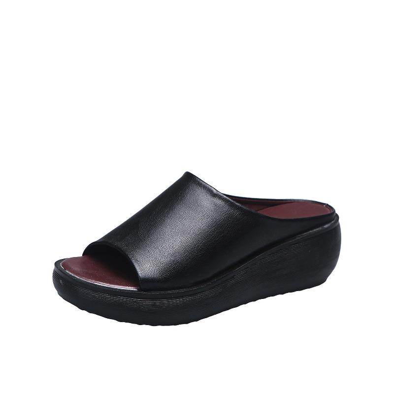 New Style of Women's Slippers, Wedge Heels, Fish-mouth One-shoulder Shoes, Thick Soles, Retro Style