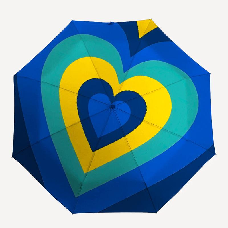 

1pc Blue-Yellow Heart Automatic Folding Umbrella, Portable & Foldable Design with 8 Ribs, Casual Outdoor Accessory Halloween and Christmas g