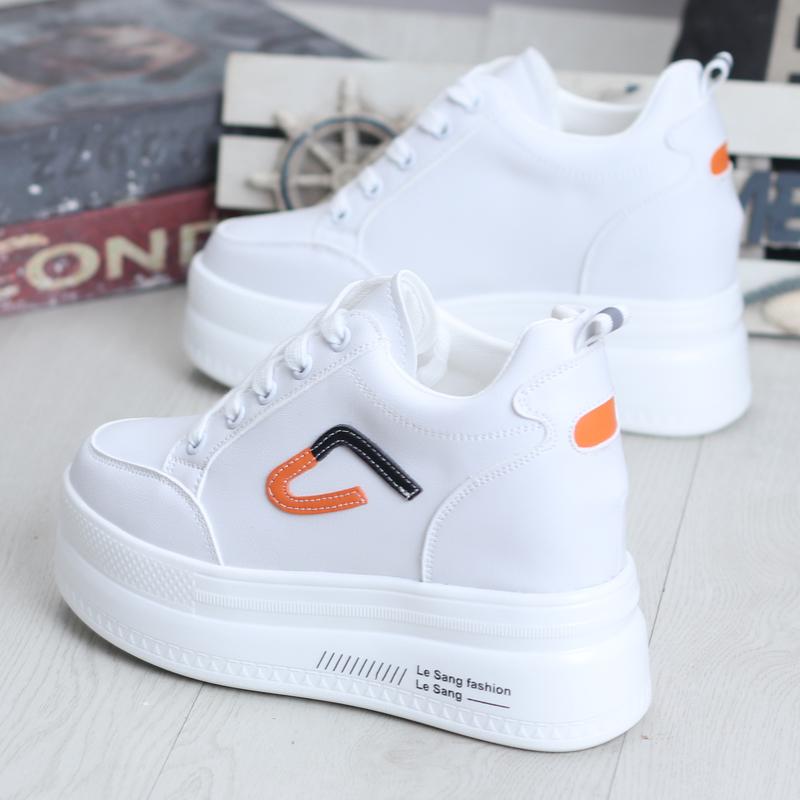 Fashion White Hidden Wedge 10cm Heel Trainers Shoes Wedge High Platform Shoes Woman Women's High Heel Shoes Casual Sneakers